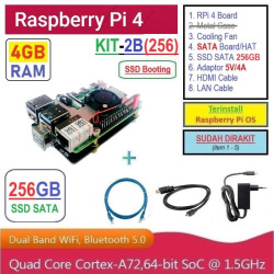 KIT-2B(256)  Raspberry Pi 4 (4GB RAM) KIT SATA NGFF SSD 256GB - Complete SET SIAP PAKAI